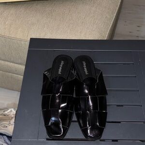 Jeffrey Campbell Black Leather Slip-On Loafers